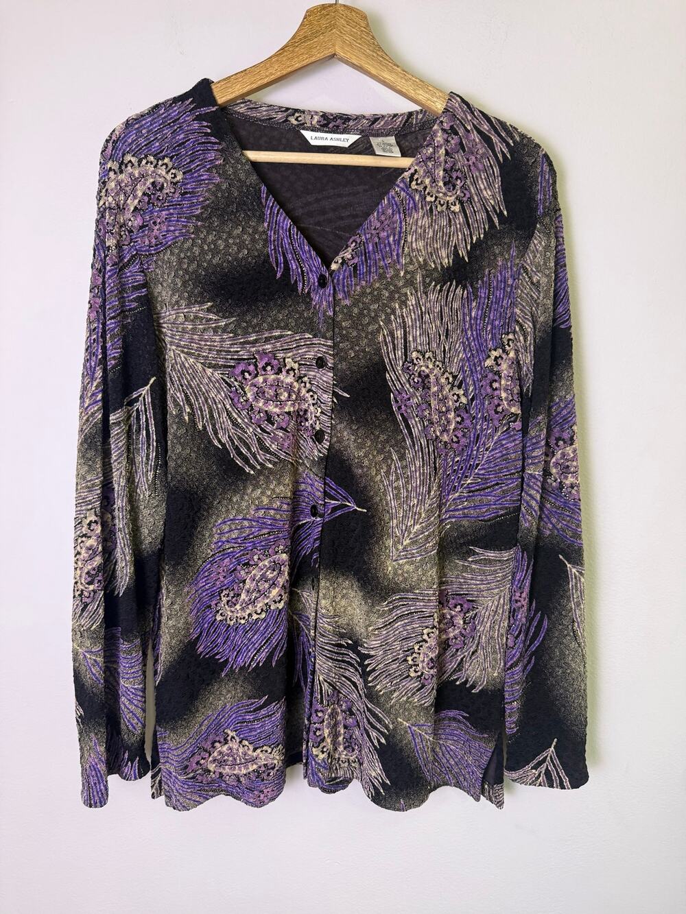 Laura Ashley Vintage 90s Purple Black Floral Paisley Cardigan Top Large